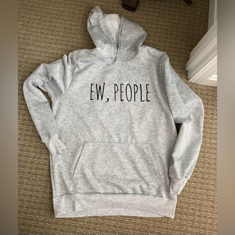 SHEIN Light Gray Hoodie with 'Ew, People' Print